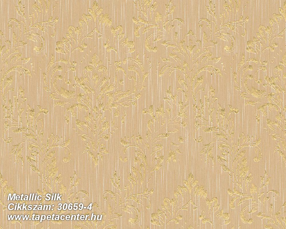 Barokk-klasszikus,csillámos,különleges felületű,különleges motívumos,valódi textil,arany,narancs-terrakotta,vlies tapéta 